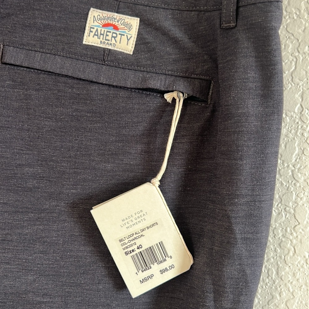 NWT Faherty All Day Belt Loop Short 1.0 (9") - Charcoal. Size 40 - Picture 6 of 12